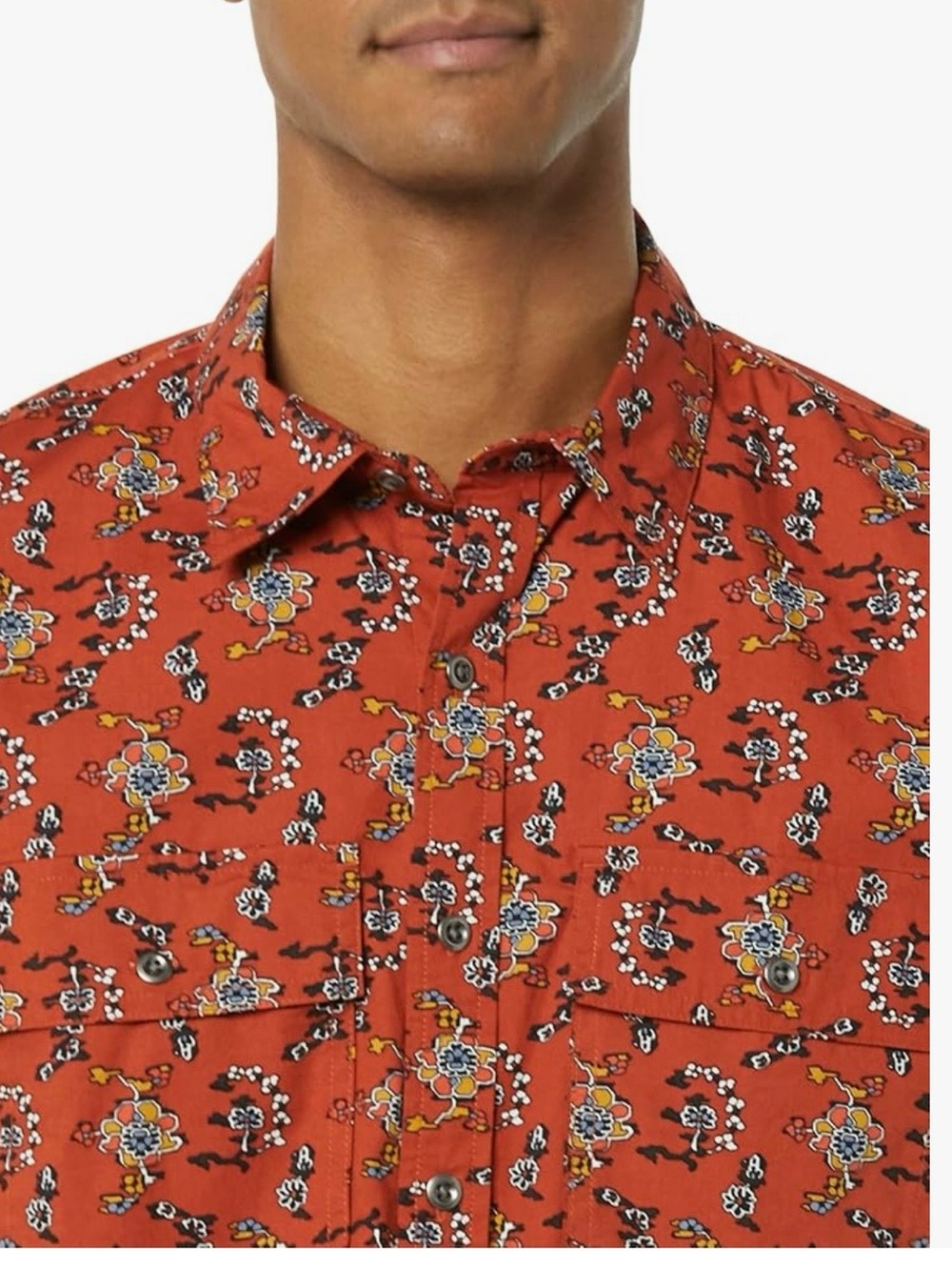 Men's Rust Floral-Print Button-Down Shirt